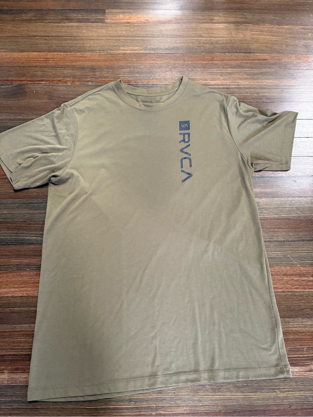 RVCA Olive Green Short Sleeve Tee with Vertical Logo